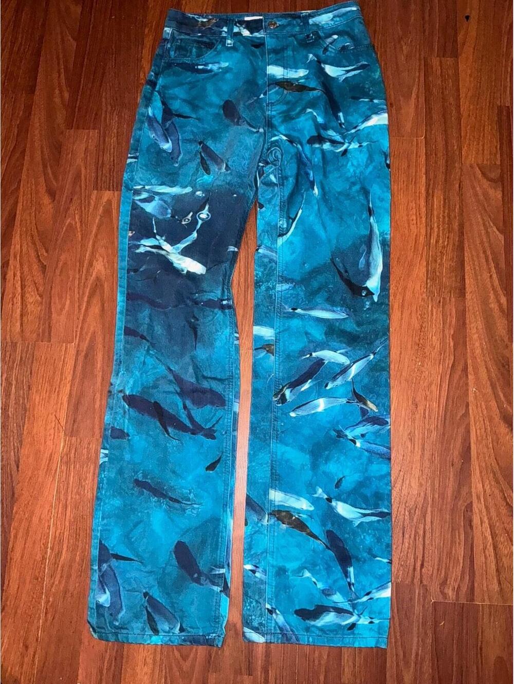 ZARA High Rise Straight fit Jean pants Ocean Print Size 4